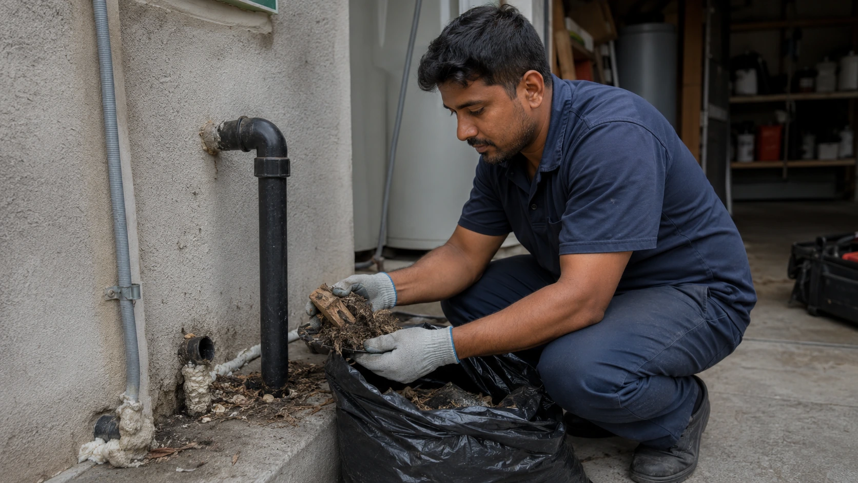 Remove Contaminated Debris Near Exterior Utility Opening